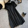 Summer Dress Women Large Size Slimming Loose Fashion Belly-covering Length Black Spliced Printing Vintage Oversized 220314