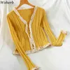 Solid Short Cardigans Women Autumn Thin Cape Fashion Korean Style Lace Ruffle Sweaters Girls Mujer Sueter 210519