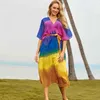 Tunika do plaży kostium kąpielowy pokrywa UPS Długa Szyfonowa Sukienka Plus Size Wear Bikini Up Sava de Praia Q1180 210420