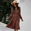 Women Dress Vintage Bohemian Beach Style Summer long Sleeve es Printed Spring chiffon Print Sundress 210524