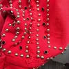 Kadın Ceketleri Kadın Denim Kırmızı Ceket Kadın püskül elmaslar boncuklu kısa jean ceket kadın sonbahar markası palto parası gevşek