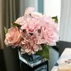 Decorative Flowers & Wreaths Artificial With Vase Silk Rose Big Head Bouquet Flower Arrangements In Glass For Wedding Desk Home Decor