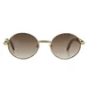 Wholesale 18K Gold Vintage Wood Sunglasses Fashion Metal frames real Wooden For men Glasses 7550178 oval Size57 or 55 high quality lens 2683