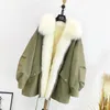 Winter Down Jacket Faux Fur Hooded Parkas Varmtjocklek Justerbar Midja Snow Overcoat Natural Collar Coat 210510