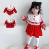 Baby Mädchen Langarm Samt Spanisch Kleid Kinder Weihnachten Jahr Kleidung Infant Rot Strampler Schwestern Passenden Outfit 210615