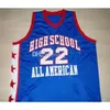 Nikivip High School All American Carmelo Anthony # 22 Maillot de basket-ball rétro bleu pour homme cousu personnalisé avec n'importe quel numéro