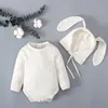 Autumn Baby Clothing Sets Long Sleeve Romper + Rabbit Ears Hat 2Pcs/Set Cotton Linen Toddler Infant Outfits