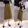 Office Lady Skirts Autumn Winter Woolen Women Long Korean Style Back Split High Waist A-Line Female 210428