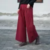 Johnature Woman Хлопковое белье широкие брюки ног толстые весенние эластичные талии карманы твердого цвета брюки свободные женщины теплые штаны 210521