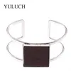 Yuluch Ouverture Design Bracelets en métal pour femme avec rectangle en bois Simple Géométrique Alliage à la mode Femmes / Dames / Filles Bijoux Q0719