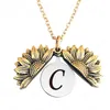 A-Z 26 engelska bokstäver solros halsband för kvinnor guld öppen gravera lång kedja sol blomma kvinnlig hängande halsband smycken