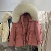 Winter Women 90% White Duck Down Coat Large Natural Fur Hooded Parka Jacket Loose Pockets Thick Snow Outerwear 210423