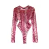 Women Design Snake Print Rompers Stand Collar Long Sleeve Slim Jumpsuits Summer Retro Fashion Streetwear Bodysuit 210715