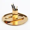 Nordic Gold Pen cosmetic Holder Vase Hexagonal Shape Diamond Makeup Brush Storage Box Golden Flower Vase Metal Table Decoration