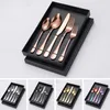 Upskala 5pcsset Tabelleriset Set Rose Golden Spoon Fork Knife Ceries Set Black Flatware Set Colorful Rainbow Gold Cuterge Box5057758