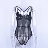 OMSJ Sleeveless Black See throught Romper Womens Sheer Mesh Bodysuit Female Tops Slim Fashion Sleepwear Nightwear Body 210517
