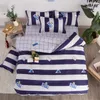 Set di biancheria da letto Set per la casa Biancheria da letto in foglia rosa grigia 3 o 4 pezzi / set Copripiumino Biancheria da letto a righe blu per uccelli Lenzuola di fiori