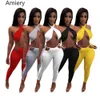 Femmes Survêtements Designer Vêtements Mince Sexy Solide Couleur Hauts Sans Manches Pantalon Halter Casual Deux Pièces Jogging Costume Tenues