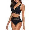 Women's Swimwear Women 2021 High Waist Swimsuit Hollow Out Lace Bikini V-Neck Solid Bohemia Bathing Suit Sexy Beach Set