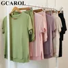 Gcarol kvinnor tidig vår sommar gängad modal 2 st sätter t-shirt och shorts casual lösa asymmetriska toppar mini shorts 5 färger x0428