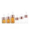 Flacon compte-gouttes en verre transparent ambre 1ml 2ml 3ml 5ml, Mini échantillon cosmétique, huile essentielle, Pipette, 4866849