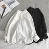 シンプルなデザインのソリッドカラー長袖シャツ韓国のファッションマンダリンカラー100％コットンホワイトブラックシャツソフトとコンフォート220309