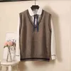 Vårhöstens överdimensionerad stickad tröja väst Kvinnor Ärmlös Waistcoat Koreansk stil Kvinna Knitwear Pullover 210421