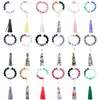 35 colori Bracciale con perline in acrilico Portachiavi Favore di partito Braccialetti con perline di legno Portachiavi Pu nappa anti perdita Portachiavi da polso T9I001647