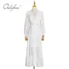 Été luxe femmes Maxi fête manches broderie Vintage dentelle blanche longue tunique robe de plage 210415