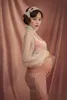 Women Pregnancy Photography Props Gown For Photo Shoot Pink Elegant Long Sleeve Maternity Dress For Baby Shower