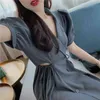 Летний корейский элегантный для женщин двубортный слойный рукав сексуальные выдолбления талии тонкий пиджак платье женское 210519