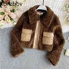 Korobov Vintage Short Streetwear Winter Faux Fur Women Coats Koreanska Casual Packets Patchwork Crop Jacket Ny Chic Kvinna Coat 210430