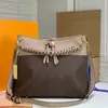 Patchwork sacola sacola de compras bolsas de ombro mulheres bolsas bolsa de impressão carta de impressão de couro genuíno hardware dourado ajustável cinta removível