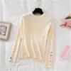 Women's Sweaters 2022 Style Autumn Winter Button O Neck Sweater Women Pullover Short Tight Long Sleeve Knit Low Waist Top Pullovers