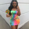 Multi Color Print Sexy Bodycon Mini Dress Kvinnor Sommar Spaghetti Strap Ärmlös Off Shoulder Fashion Club Party Dress Vestidos 210507