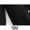 Traf女性のファッションダブルブレストブラックブレザーコートヴィンテージ長袖ポケット女性のアウターシックベストフェムメ210415