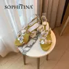 Sophitina zomer vrouwen schoenen lederen dunne hakken mooie parel ronde teen partij zoete stijl bloem shell sandalen fo261 210513