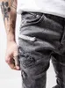 Sonbahar Erkekler Sıkı Yırtık Skinny Jeans Biker Yüksek Kaliteli Kot Slim Fit Denim Çizik Yüksek Elastik Ayak Zip Kalem Pantolon X0621