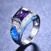 2021 мода женский синий белый огонь опал кольцо серебро цвет фиолетовый радуга камень обручальные кольца женщин свадебные украшения