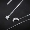 Damskie Kolczyki Dangle Crystal Silver Plated Ear Star Moon Diamond Downowy Długi Tassel Asymetryczny Biżuteria Styl Drop