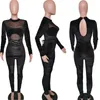 Damskie kombinezony Pacyki 2021 Kobiety Velvet Mesh Patchwork Kombinezon Sexy Bodycon Eleganckie Zimowe Jesień Kombinezony Party Club Kobiet