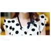 Мода женская блузка и топы Harajuku белые блузки рубашки шифон блузка в горошек дамы женские вершины женские одежды короткие 3733 50 210527
