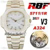 2021 R8F V3 5711/1R Cal A324 Automatic Mens Watch 18K Yellow Gold Paved Diamonds Dial Stick Iced Out Diamond Bracelet Super Edition Jewelry Watches Puretime R8-1b2