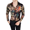 Мужские повседневные рубашки Ретро рубашка мужчины цветок тонкий подходящий вечеринку платье мода 2021 осень с длинным рукавом цифровой печати M-6XL