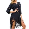 Kobiet stroje kąpielowe Kobiety Sexy Luźne V Neck Solid Casual Beach Sukienka Kostium Kąpielowy Cover Up Bikini 2021 Kobieta Bielizna Zestaw Swimsuit Mujer