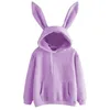 가을 겨울 여성 후드 kawaii 토끼 귀는 패션 후드 캐주얼 색상 단색 따뜻한 스웨트 셔츠 220217