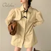 Primavera otoño mujer Vintage camisa corta manga larga tul solo pecho suelta moda fiesta Mini vestido 210415