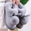 2021 New Fashion Winter Cotton Slippers Rabbit Ear Home Indoor Slippers Winter Warm Womens Shoes Cute Plus Plush sandals Y1120