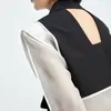 [EAM] Frauen Schwarz Gespleißtes Mesh Asymmetrische Blazer Revers Lange Hülse Lose Fit Jacke Mode Frühling Sommer 1DD7295 21512