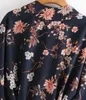 Bohemian Women Floral Print Kimono Shirt Holiday Beach Tied Bow Sashes Mid Long Cardigan Blouse BOHO Tops 210429